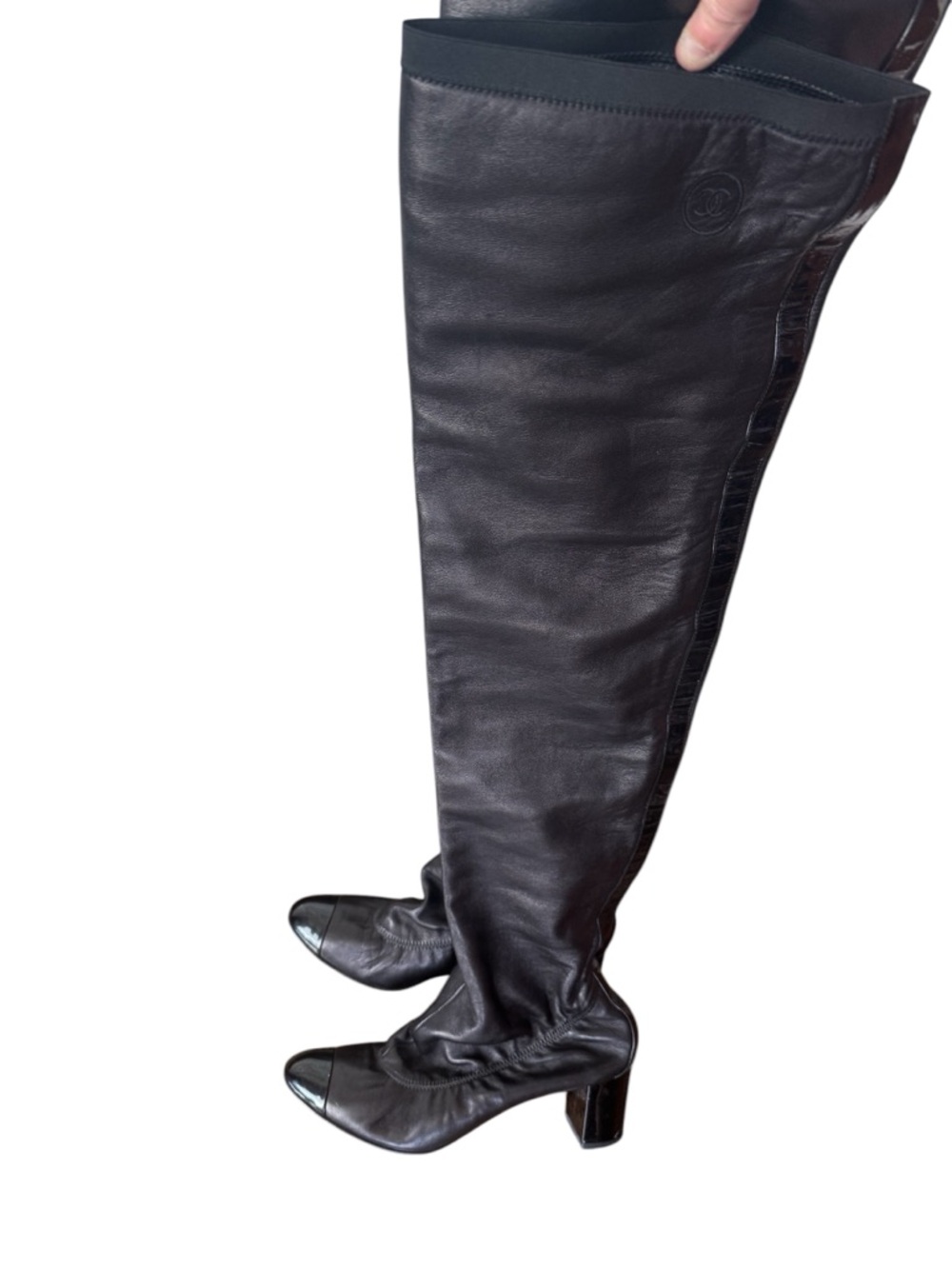 Chanel black leather Over-the-Knee Black Sock Boots - Women - Picture 11 of 16